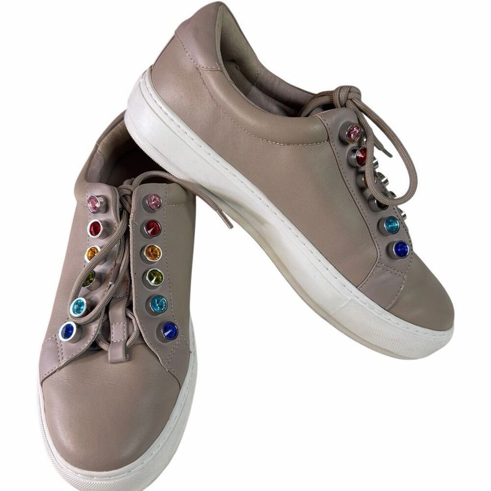 Kurt Geiger London Liviah Platform Sneakers Nude Crystal Gem Lace Up Sz 10 Women